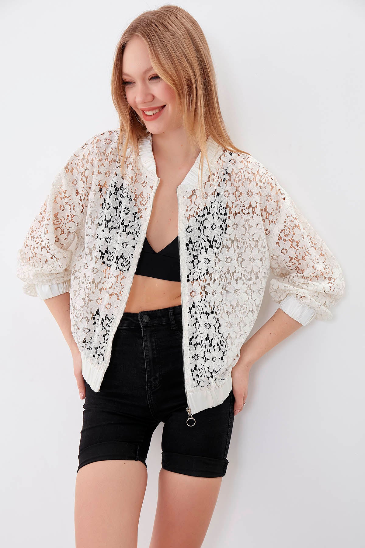 TRANSPARENT PATTERNED BOMBER JACKET