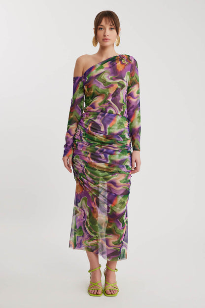 COLRFUL PATTERNED TULIP MIDI SKIRT