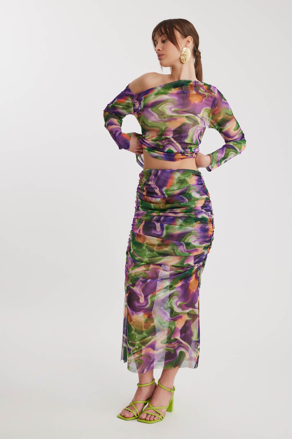 COLRFUL PATTERNED TULIP MIDI SKIRT