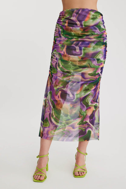 COLRFUL PATTERNED TULIP MIDI SKIRT