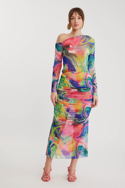 COLRFUL PATTERNED TULIP MIDI SKIRT