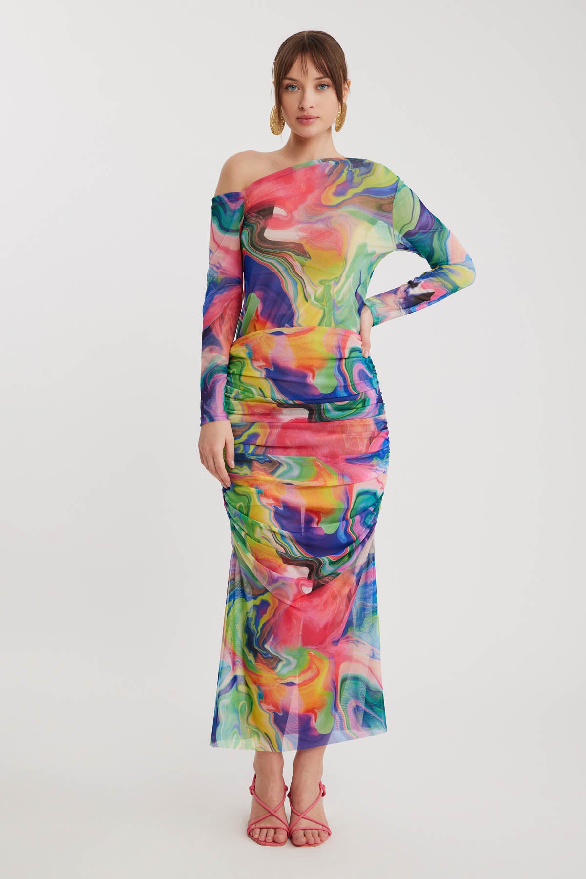 COLRFUL PATTERNED TULIP MIDI SKIRT