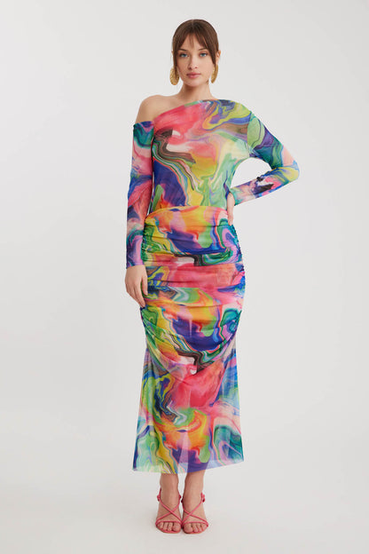 COLRFUL PATTERNED TULIP MIDI SKIRT