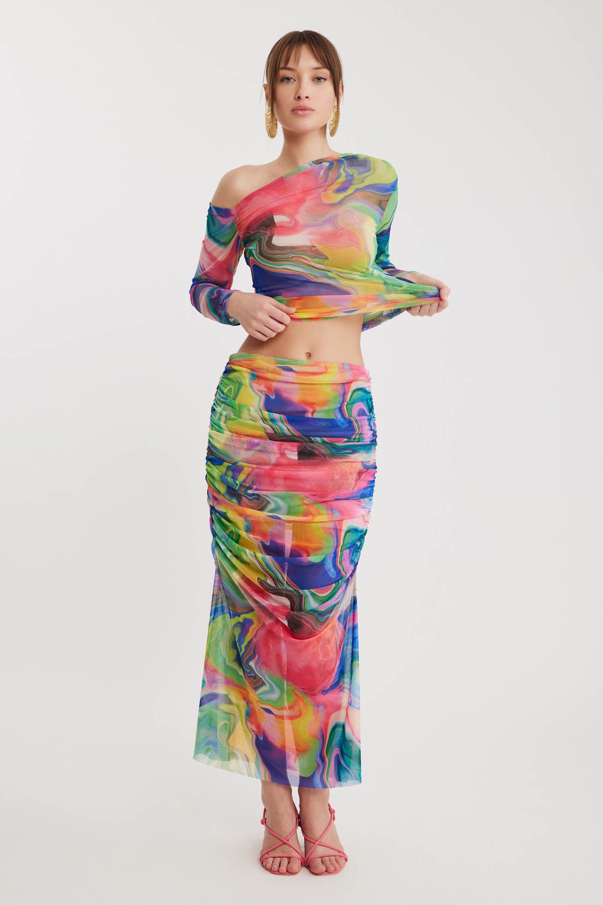 COLRFUL PATTERNED TULIP MIDI SKIRT