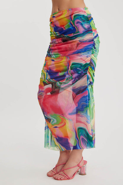 COLRFUL PATTERNED TULIP MIDI SKIRT