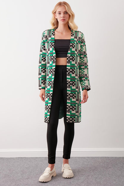 LONG KNITTED CARDIGAN WITH ABSTRACT PATTERN