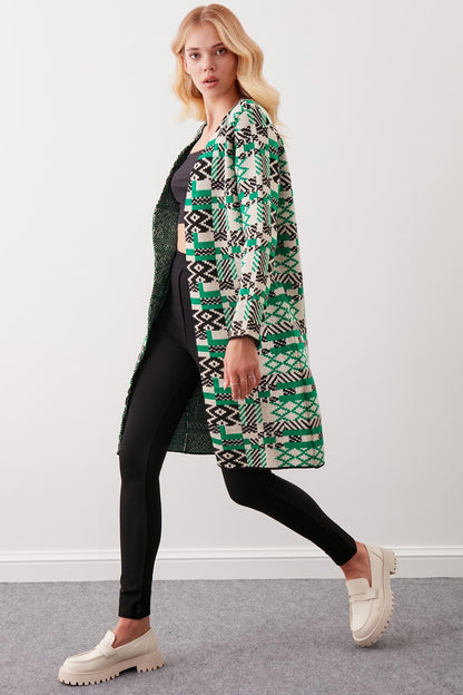 LONG KNITTED CARDIGAN WITH ABSTRACT PATTERN