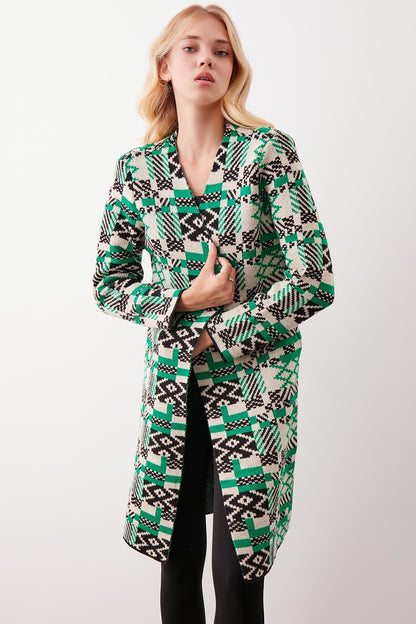 LONG KNITTED CARDIGAN WITH ABSTRACT PATTERN