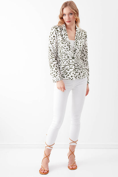 CLASSY PATTERNED LONG COLLARED SINGLE BUTTON BLAZER JACKET