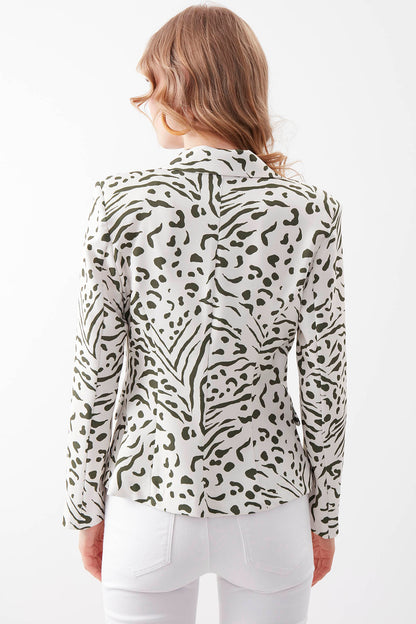 CLASSY PATTERNED LONG COLLARED SINGLE BUTTON BLAZER JACKET