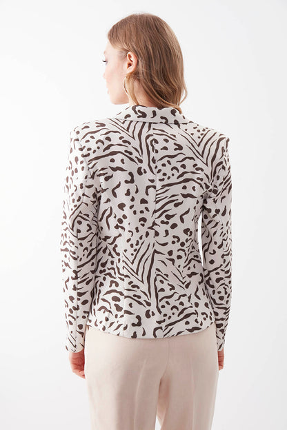 CLASSY PATTERNED LONG COLLARED SINGLE BUTTON BLAZER JACKET