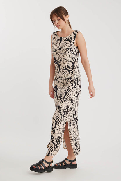 CLASSIC PATTERNED SIDE LONG DRESS WITH SPLIT