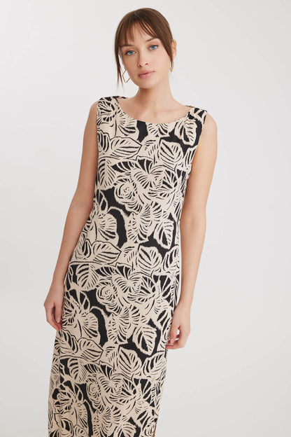 CLASSIC PATTERNED SIDE LONG DRESS WITH SPLIT