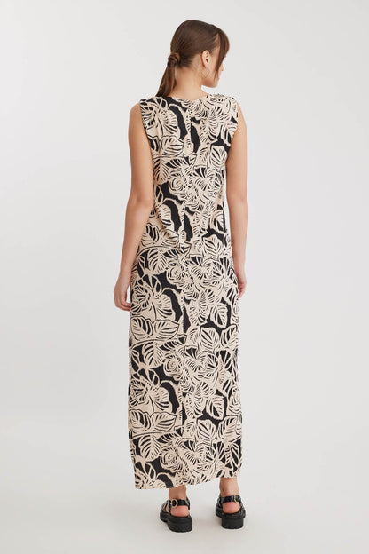 CLASSIC PATTERNED SIDE LONG DRESS WITH SPLIT