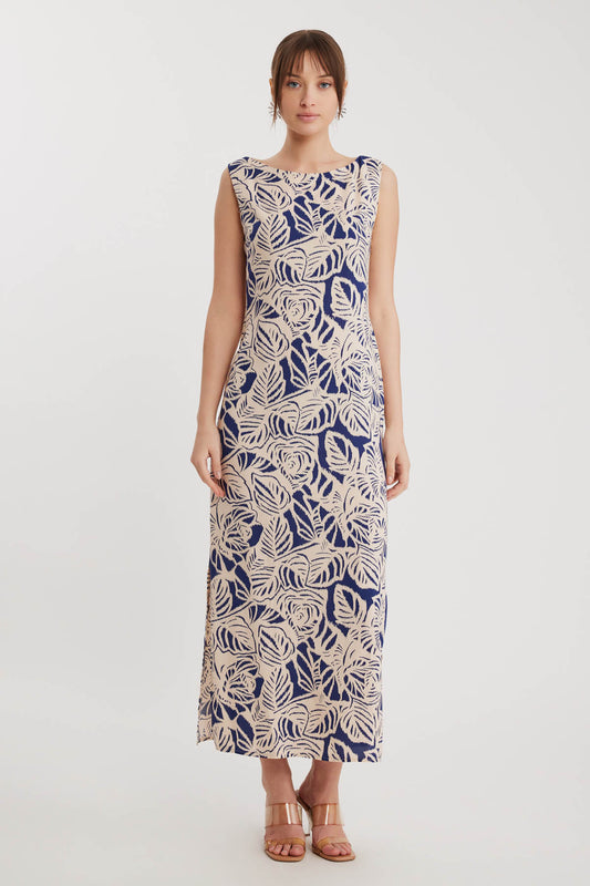 CLASSIC PATTERNED SIDE LONG DRESS WITH SPLIT