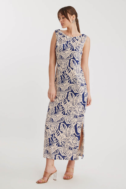 CLASSIC PATTERNED SIDE LONG DRESS WITH SPLIT