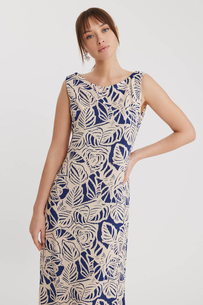 CLASSIC PATTERNED SIDE LONG DRESS WITH SPLIT