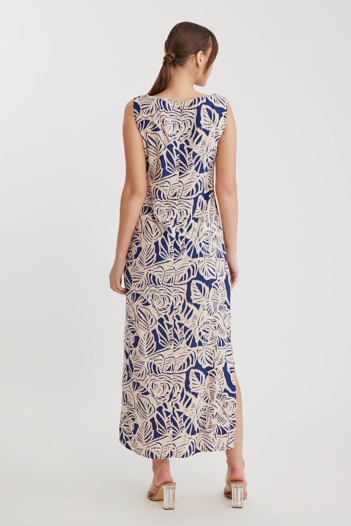 CLASSIC PATTERNED SIDE LONG DRESS WITH SPLIT
