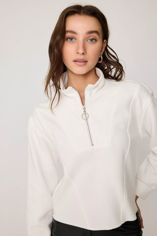 KNITTED SWEATSHIRT WITH STEEP COLLAR & ZIPPER