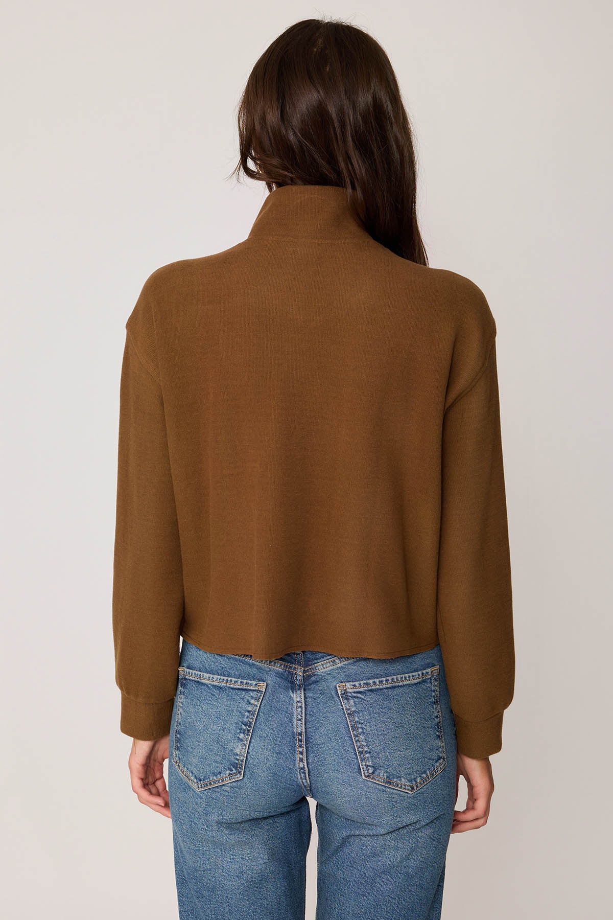 KNITTED SWEATSHIRT WITH STEEP COLLAR & ZIPPER