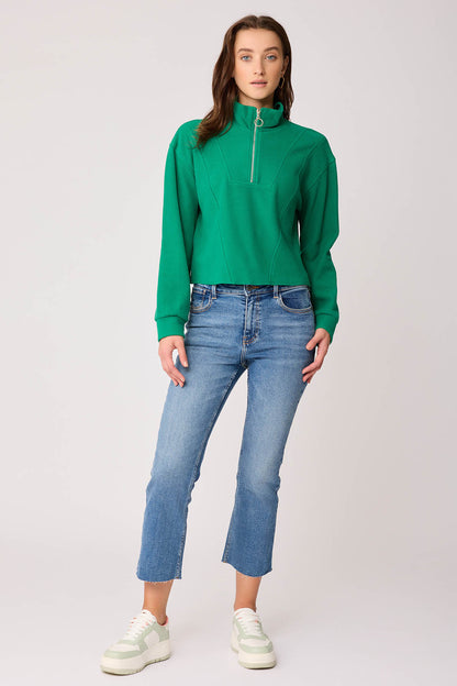 KNITTED SWEATSHIRT WITH STEEP COLLAR & ZIPPER