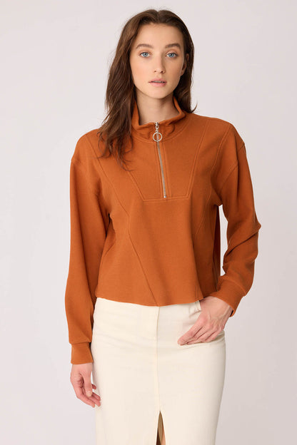 KNITTED SWEATSHIRT WITH STEEP COLLAR & ZIPPER