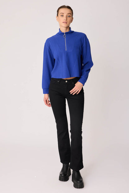 KNITTED SWEATSHIRT WITH STEEP COLLAR & ZIPPER