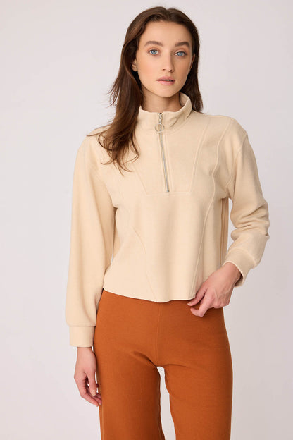 KNITTED SWEATSHIRT WITH STEEP COLLAR & ZIPPER