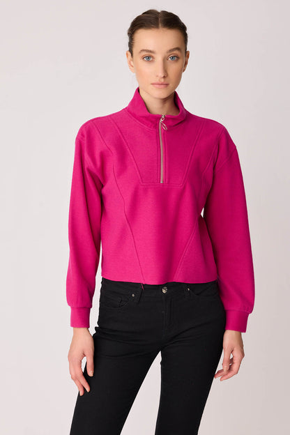 KNITTED SWEATSHIRT WITH STEEP COLLAR & ZIPPER