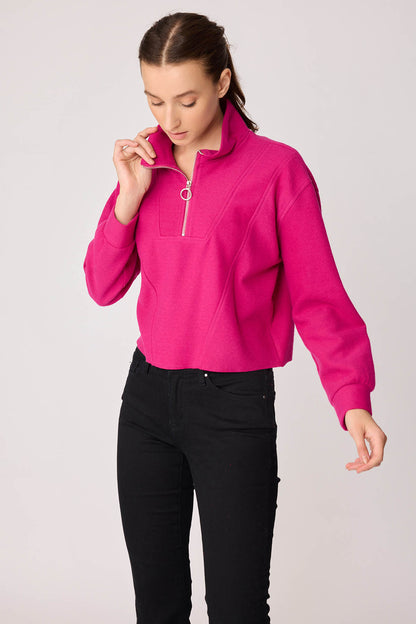 KNITTED SWEATSHIRT WITH STEEP COLLAR & ZIPPER