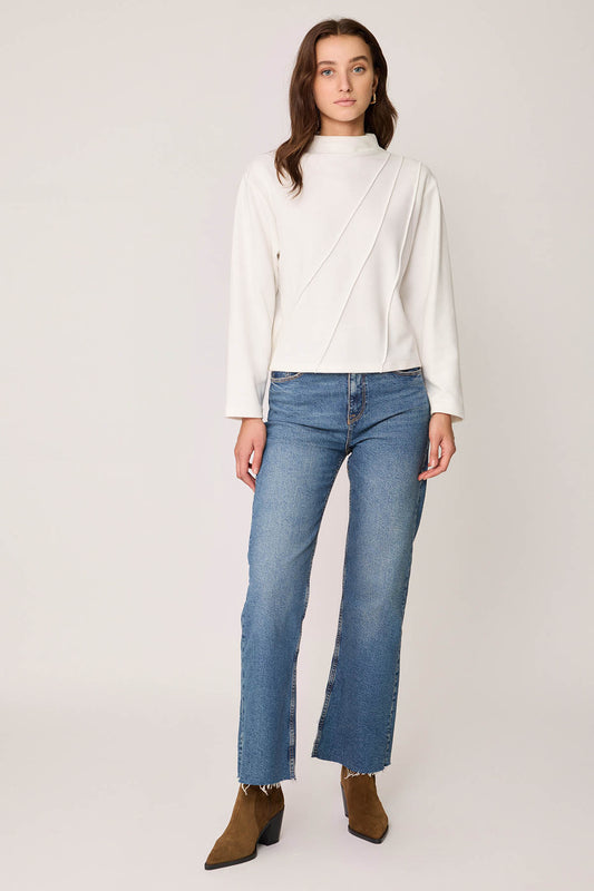 STEEP COLLAR FRONT-STITCHED BACK-ZIPPED BLOUSE