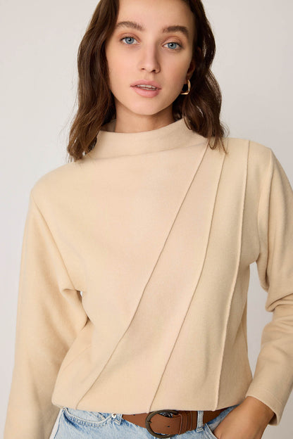 STEEP COLLAR FRONT-STITCHED BACK-ZIPPED BLOUSE