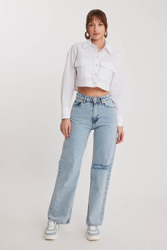 TORN WIDE LEG 90'S JEANS BLUE