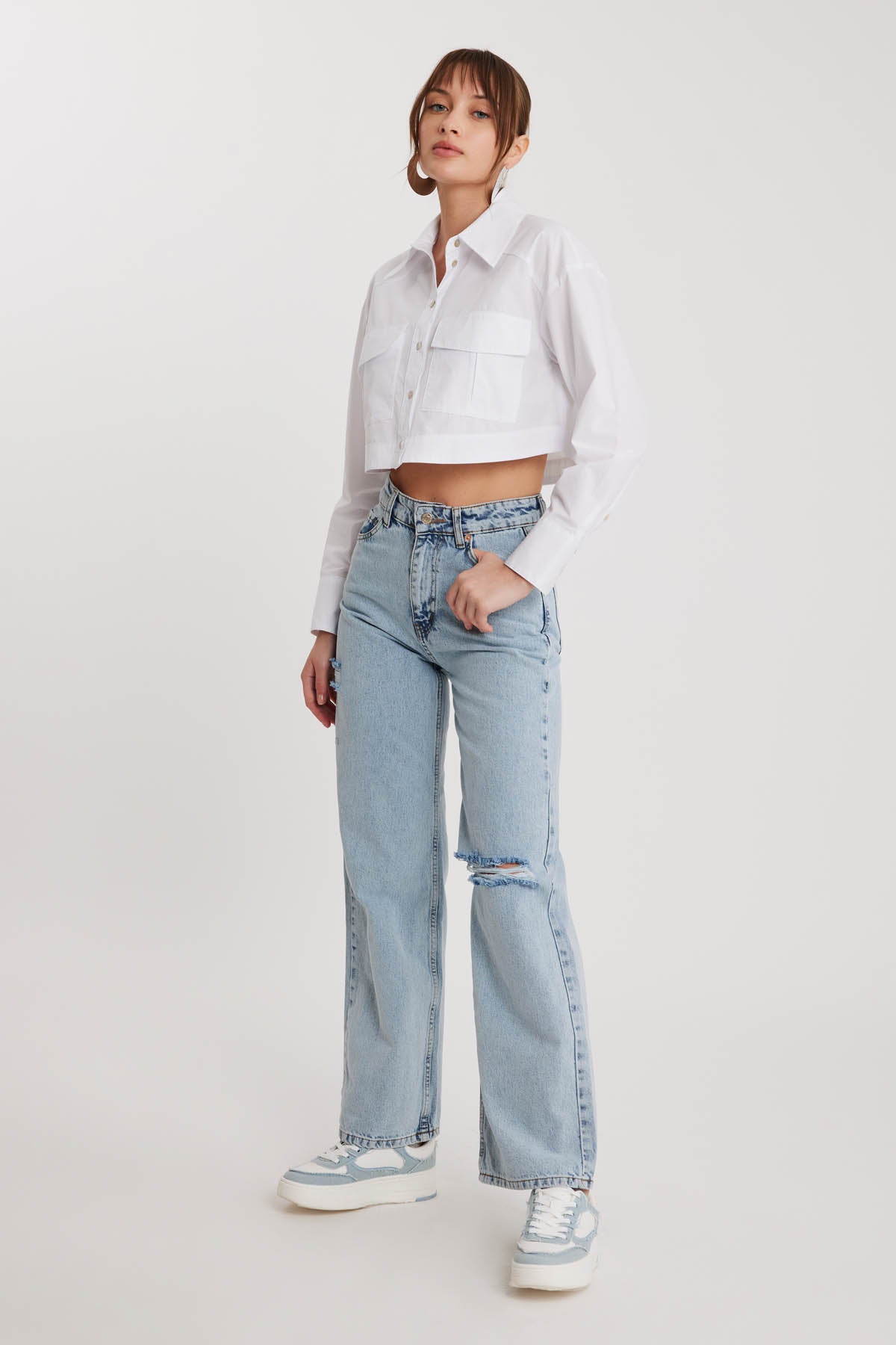 TORN WIDE LEG 90'S JEANS BLUE