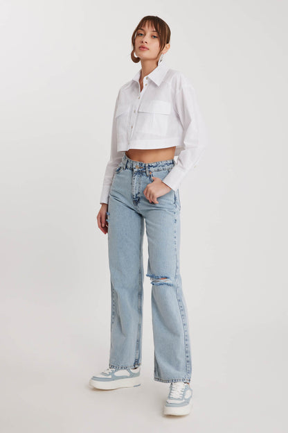 TORN WIDE LEG 90'S JEANS BLUE