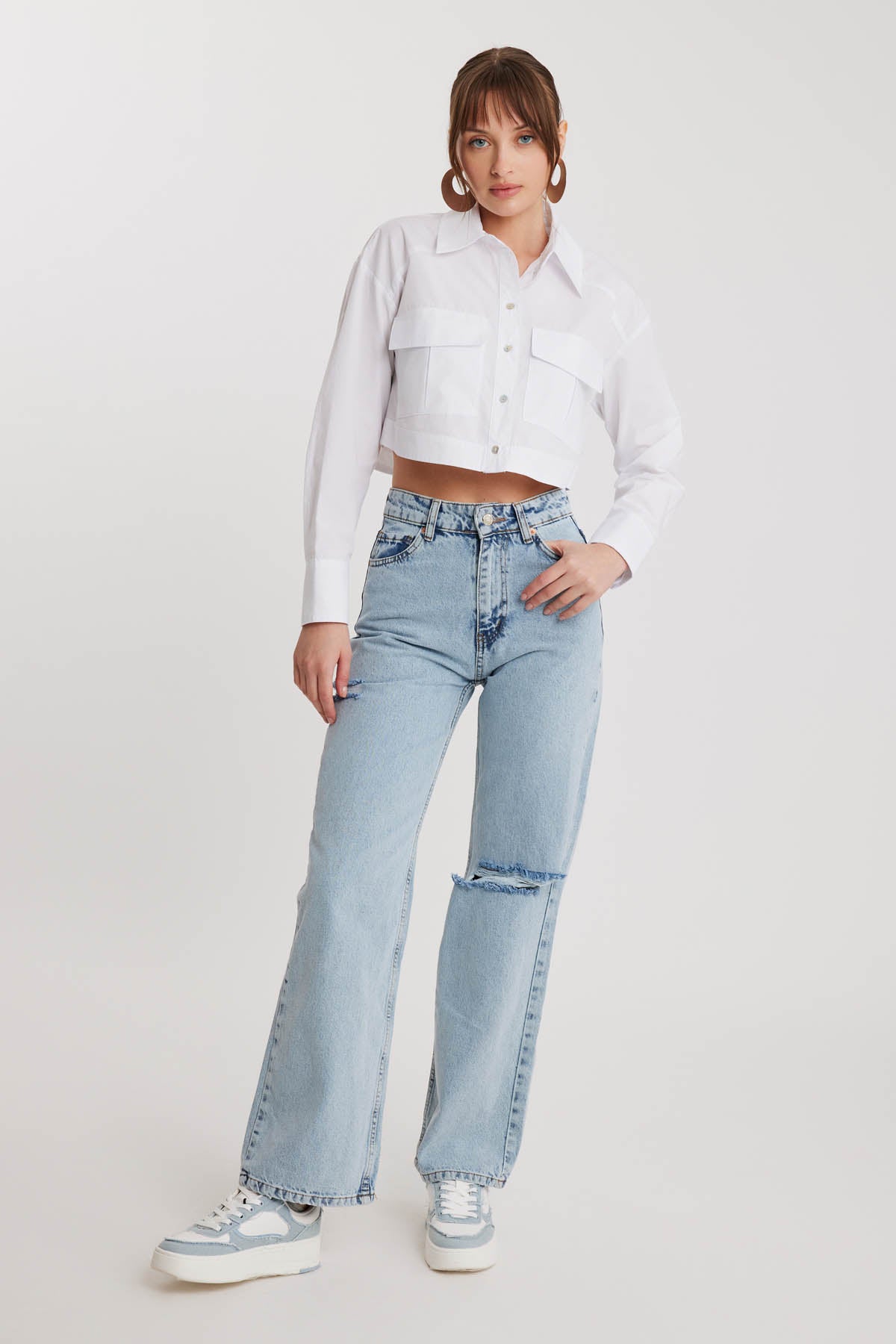TORN WIDE LEG 90'S JEANS BLUE