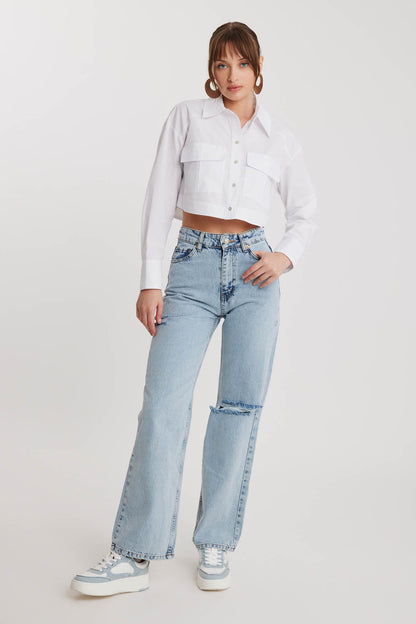 TORN WIDE LEG 90'S JEANS BLUE