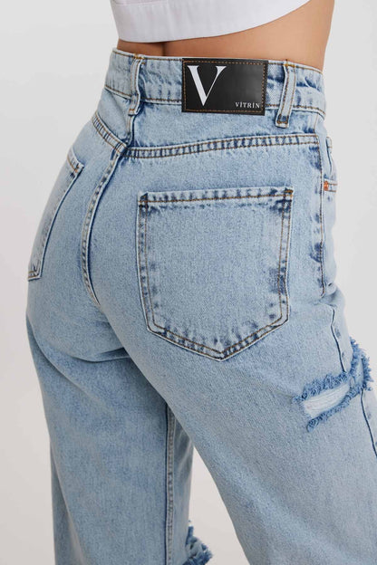 TORN WIDE LEG 90'S JEANS BLUE