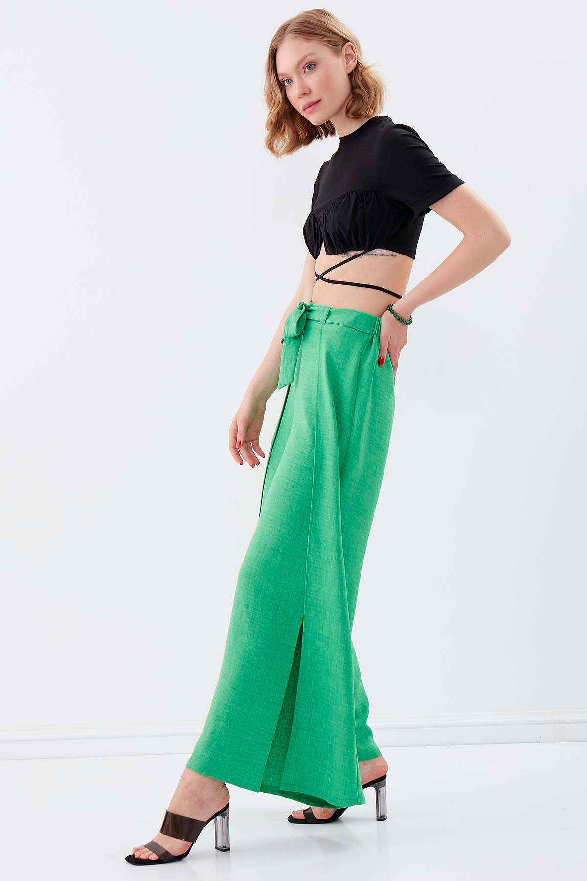 SIDE SPLIT-APART WAIST-BINDING TROUSERS