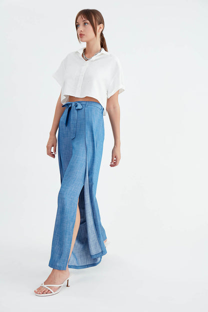 SIDE-SPLIT BELT TROUSERS