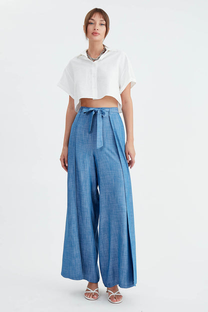 SIDE-SPLIT BELT TROUSERS