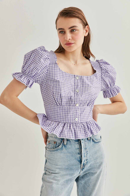 BUTTON DETAILED CHECKERED BLOUSE