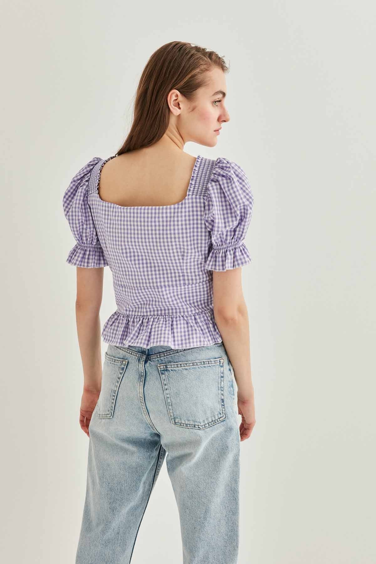 BUTTON DETAILED CHECKERED BLOUSE