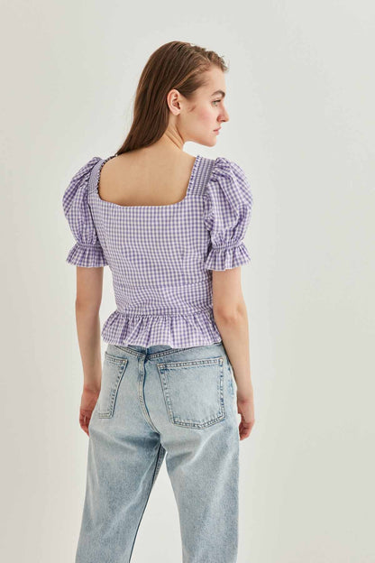 BUTTON DETAILED CHECKERED BLOUSE