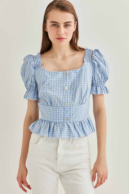 BUTTON DETAILED CHECKERED BLOUSE