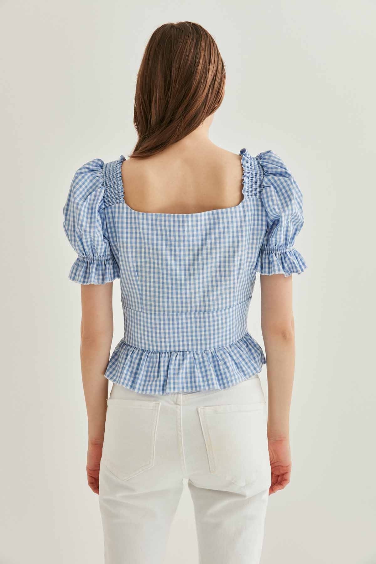 BUTTON DETAILED CHECKERED BLOUSE