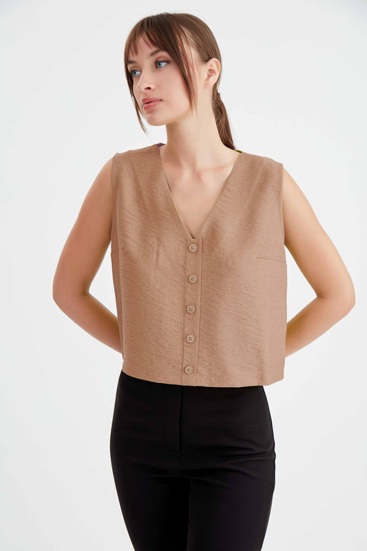 CROP VEST WITH BUTTONS