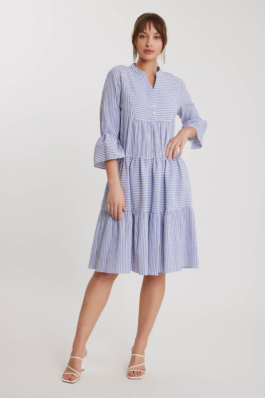BUTTONED JUDGE COLLAR DRESS FRILLY SLEEVE