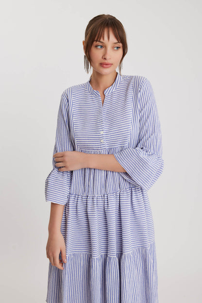 BUTTONED JUDGE COLLAR DRESS FRILLY SLEEVE