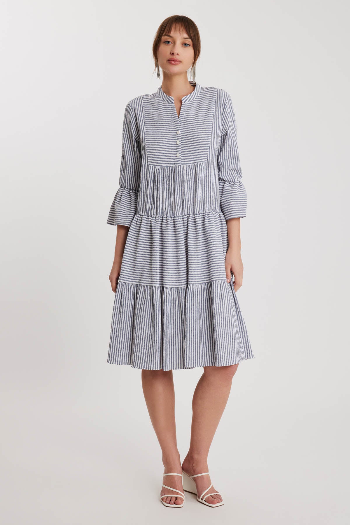 BUTTONED JUDGE COLLAR DRESS FRILLY SLEEVE
